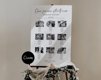 Wedding Photo Seating Chart Template | Editable Canva Table Plan (Instant Download)