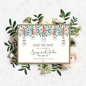 Spring Floral Rustic Save The Dates. Personalised Wedding Invite Or Save The Date Cards With Envelopes ,RSVP, Guest Info, Menu