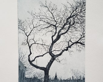 Print - Radierung und Aquatinta - Baum von Papas Kirche