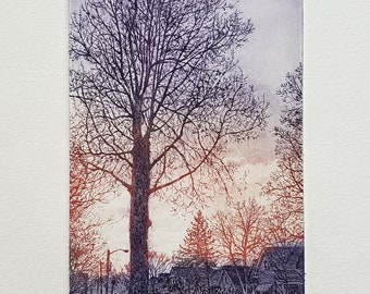 Multi-colored Print- Etching and aquatint- Spring Sunset