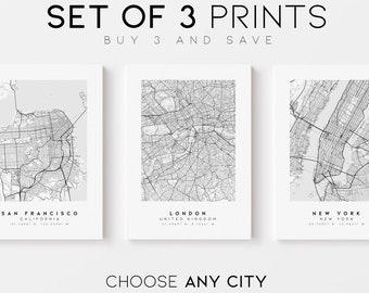 Custom Map Prints Any Location, Set of 3 - Map Print Poster, City Print, City Map, Map Print, Custom Map