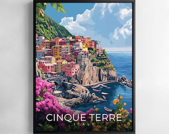 Cinque Terre Print Italy Travel Wall Art Coastal Village Illustration Poster