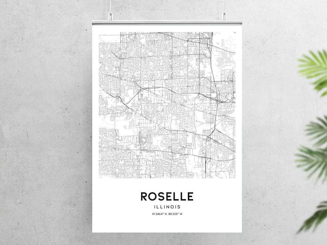 Roselle Map Print Roselle Map Poster Wall Art Il City Map Etsy
