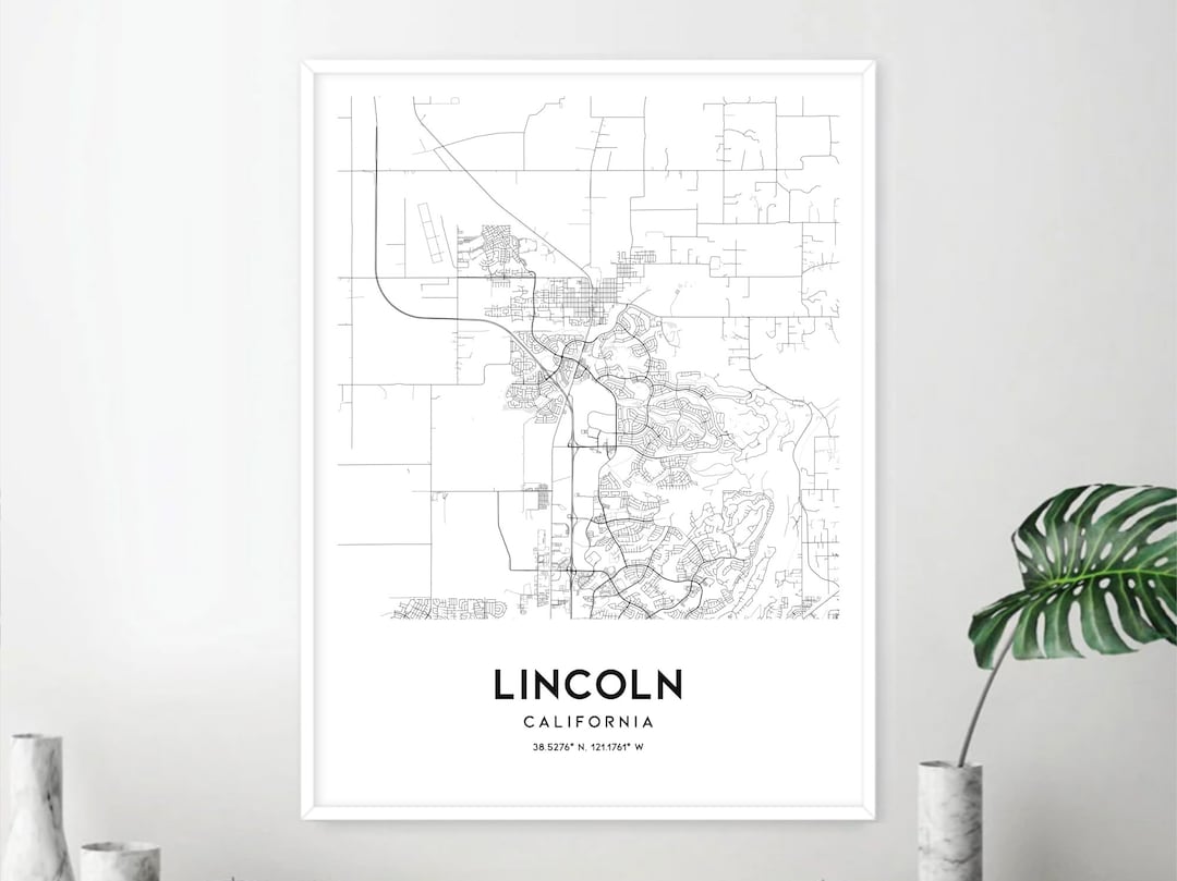 Lincoln Map Print, Lincoln Map Poster Wall Art, Ca City Map, California ...