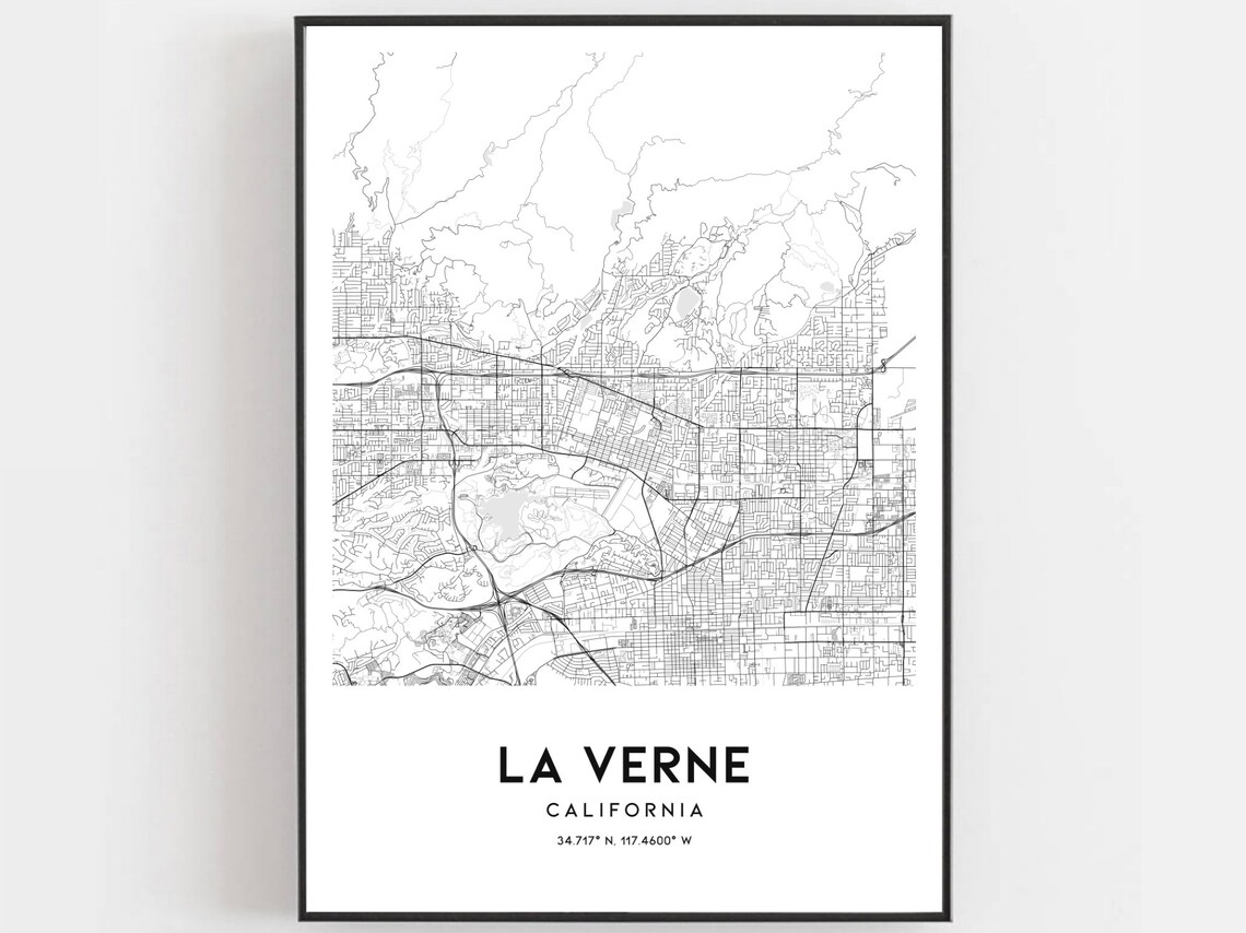 La Verne Map Print La Verne Map Poster Wall Art Ca City Map Etsy