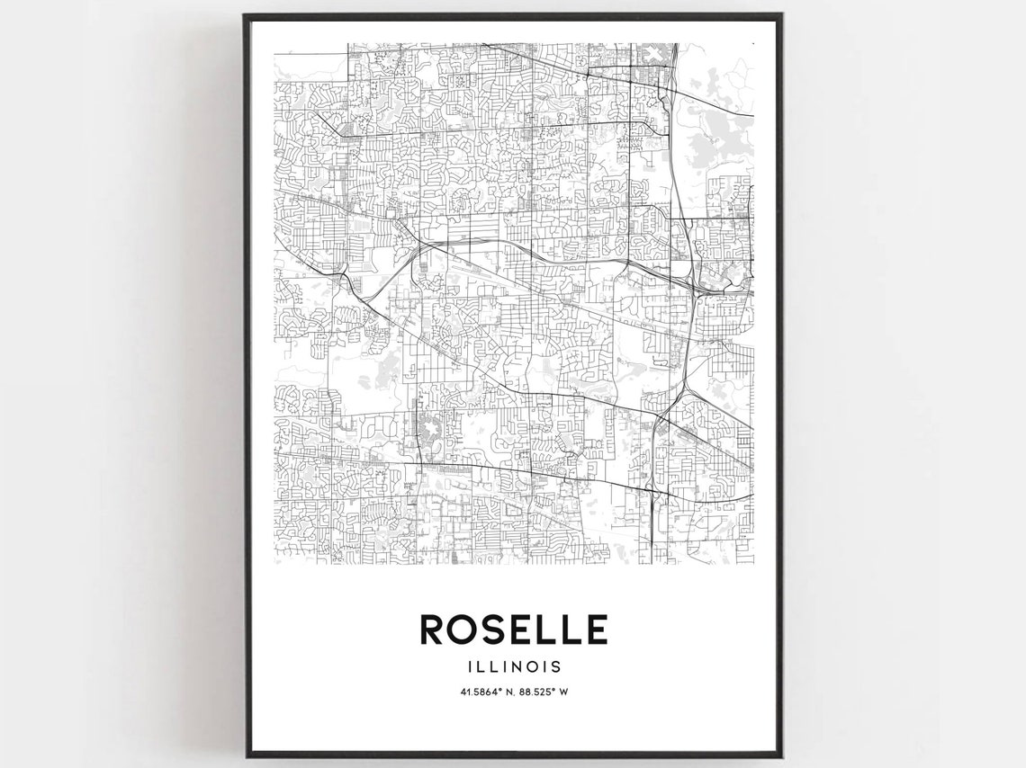 Roselle Map Print Roselle Map Poster Wall Art Il City Map Etsy