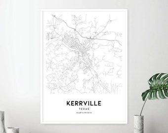 Kerrville Map Print, Kerrville Map Poster Wall Art, Tx  City Map, Texas Print Street Map Decor, Road Map Gift, D1903