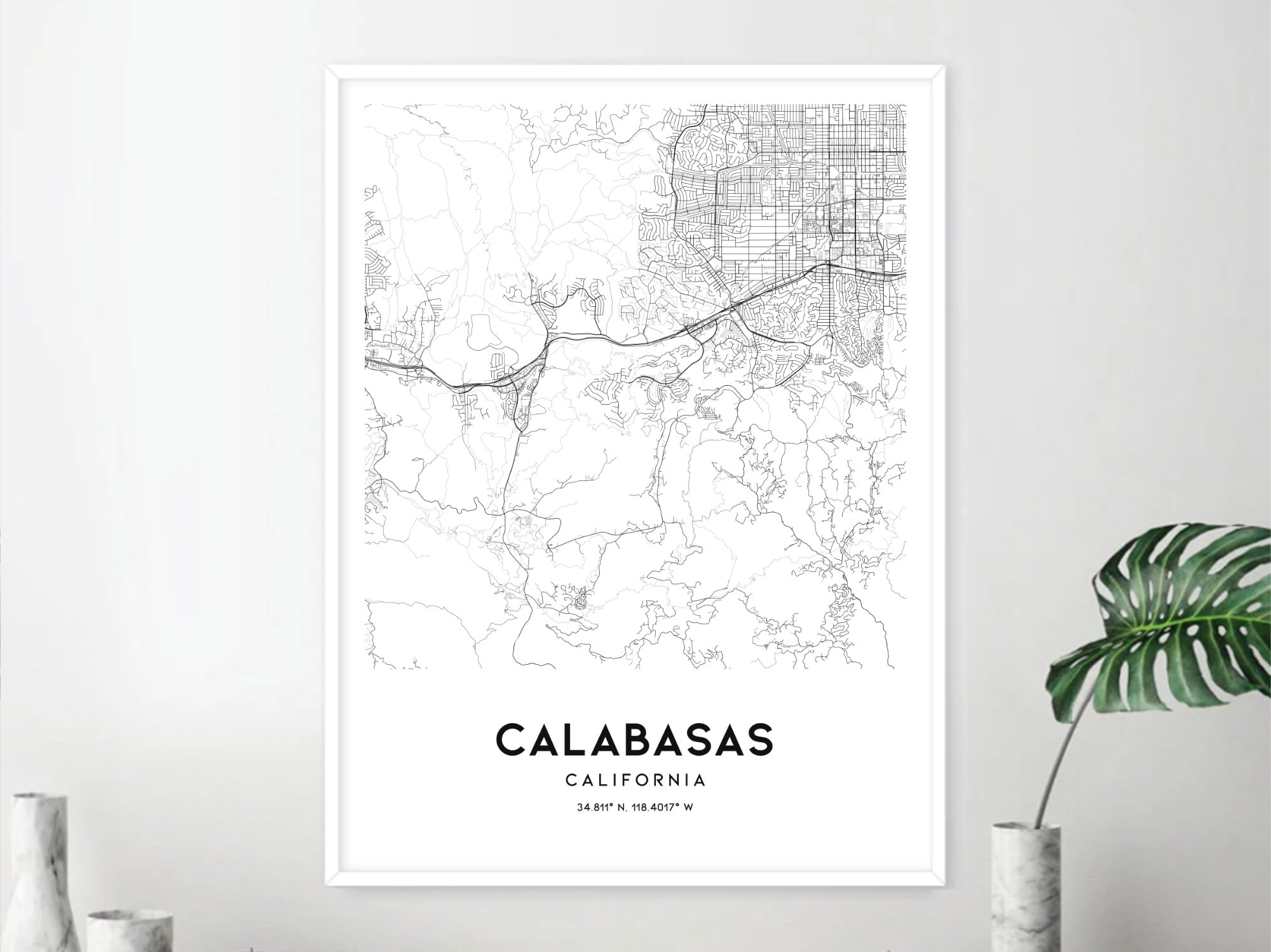 Calabasas Map Print Calabasas Map Poster Wall Art Ca City Etsy