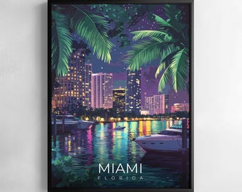 Miami Florida Druck Reise Wand Kunst Küsten Stadtbild Illustration Poster