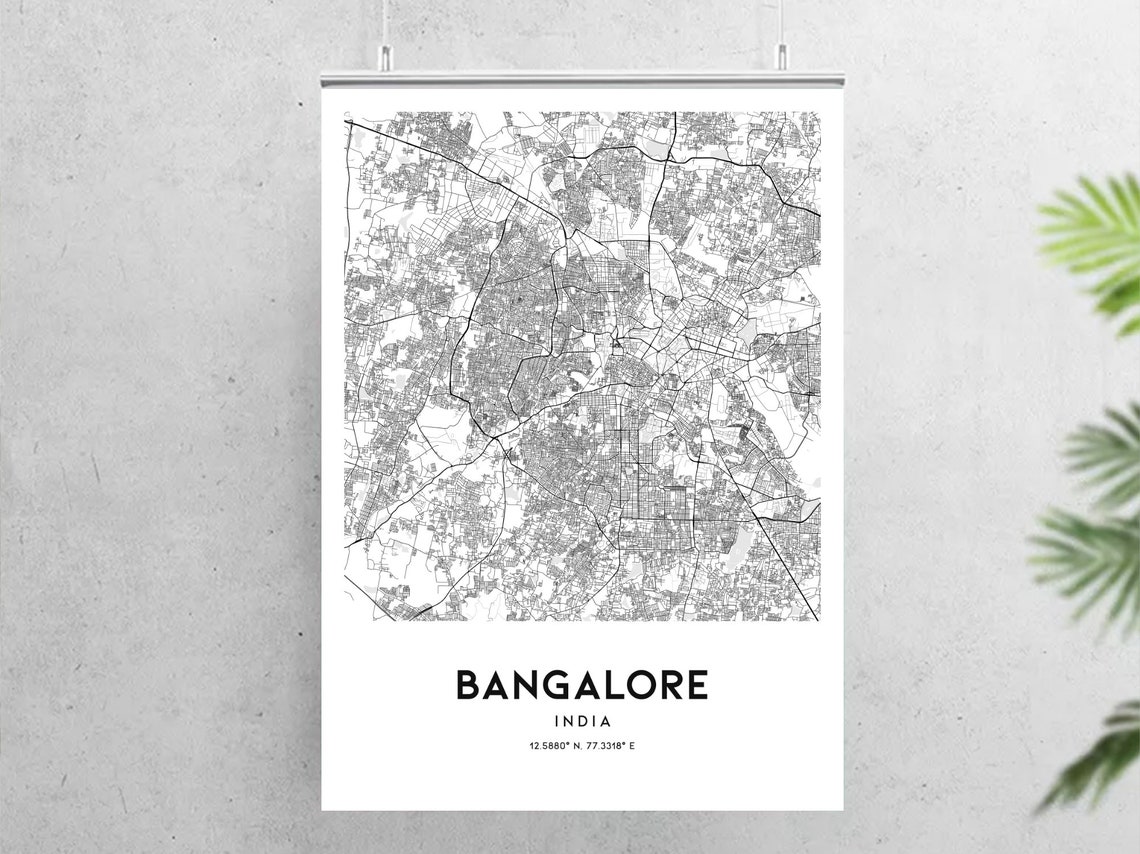 Bangalore Map Print Bangalore Map Poster Wall Art Bangalore | Etsy