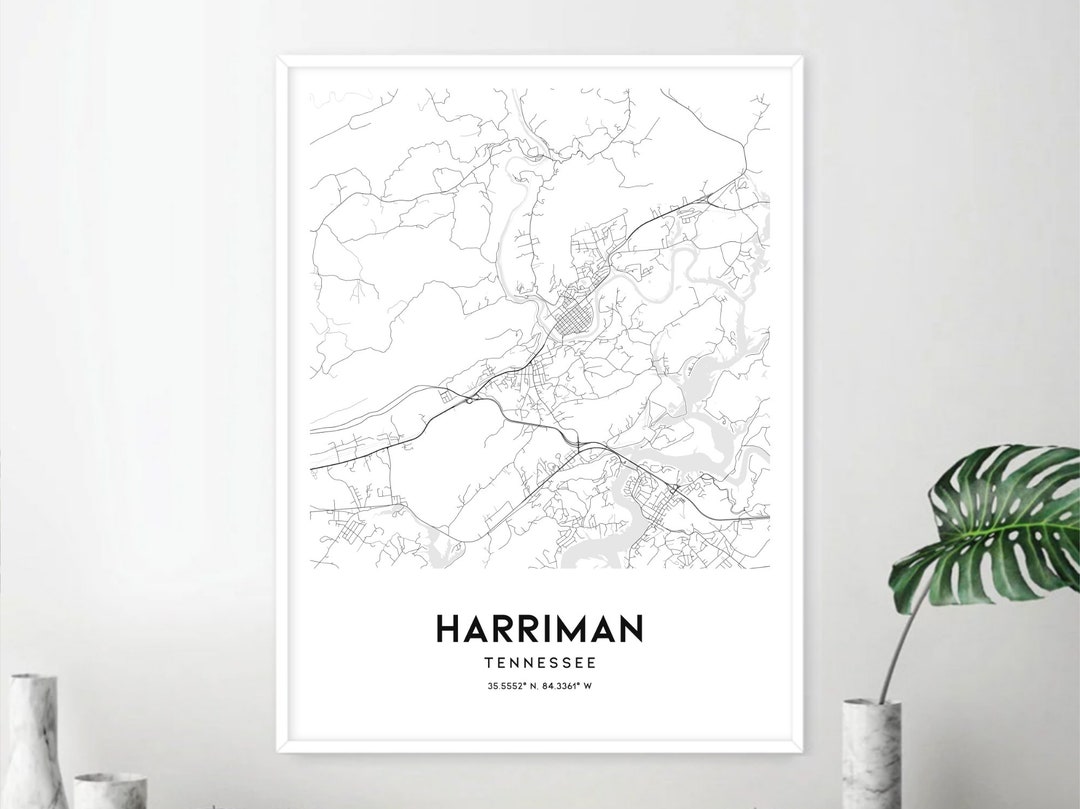 Harriman Map Print Harriman Map Poster Wall Art Tn City Map Etsy