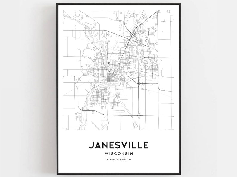 Janesville Map Print Janesville Map Poster Wall Art Wi City | Etsy