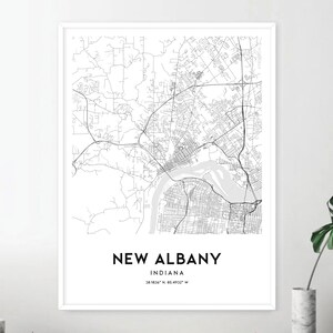 New Albany Map Print, New Albany Map Poster Wall Art, in City Map, Indiana Print Street Map ...