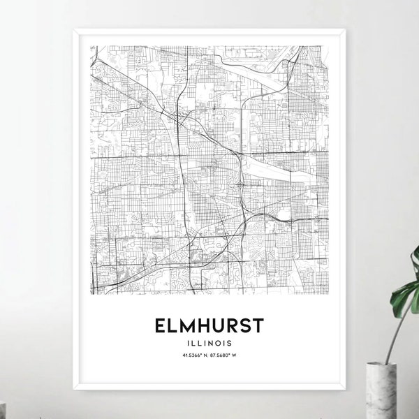 Elmhurst Map Print, Elmhurst Map Poster Wall Art, Il  City Map, Illinois Print Street Map Decor, Road Map Gift, D1467