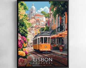 Lissabontryck Portugal Resemålning Stadslandskap Illustration Poster
