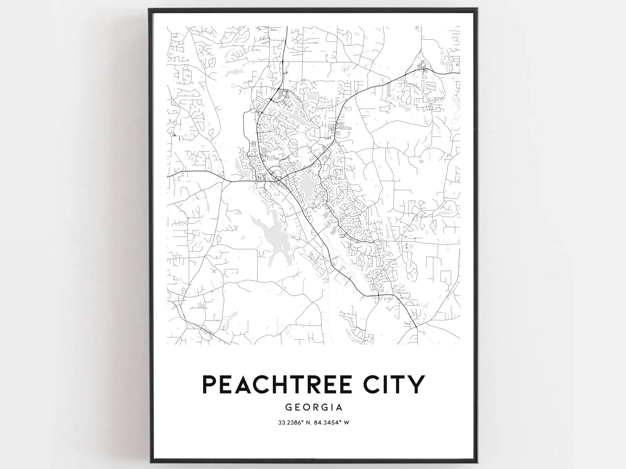 Peachtree City Map Print Peachtree City Map Poster Wall Art | Etsy