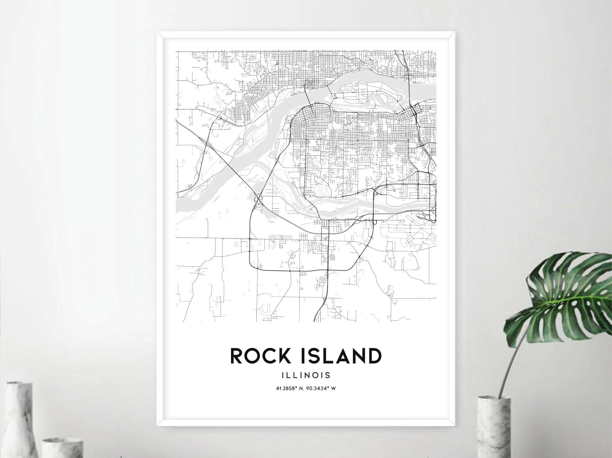 Rock Island Map Print, Rock Island Map Poster Wall Art, Il City Map ...