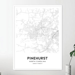 Pinehurst Map Print, Pinehurst Map Poster Wall Art, Nc City Map, North ...