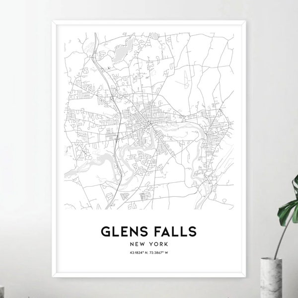 Glens Falls Map Print, Glens Falls Map Poster Wall Art, Ny  City Map, New York Print Street Map Decor, Road Map Gift, D1188