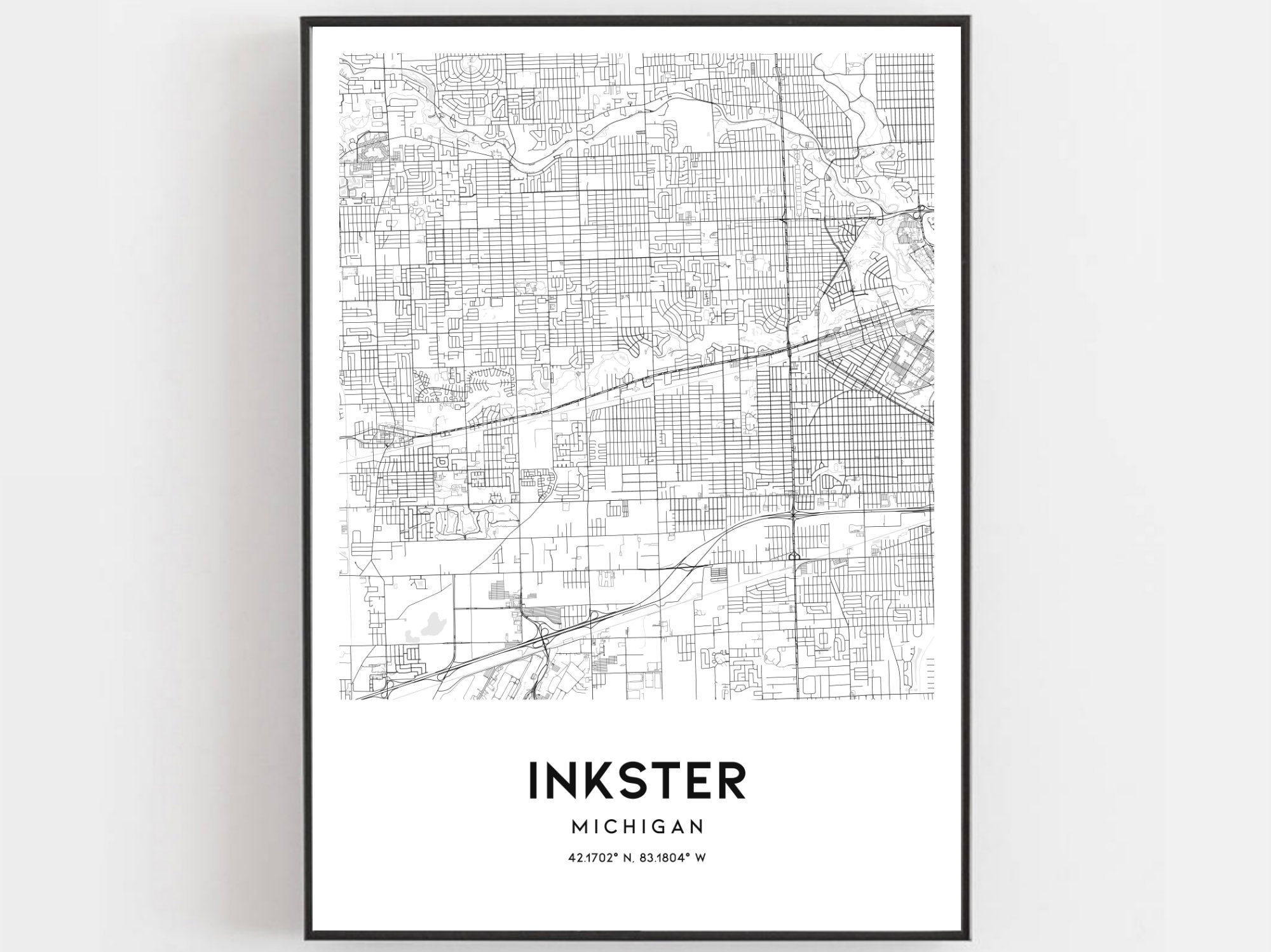 Inkster Map Print Inkster Map Poster Wall Art Mi City Map Etsy