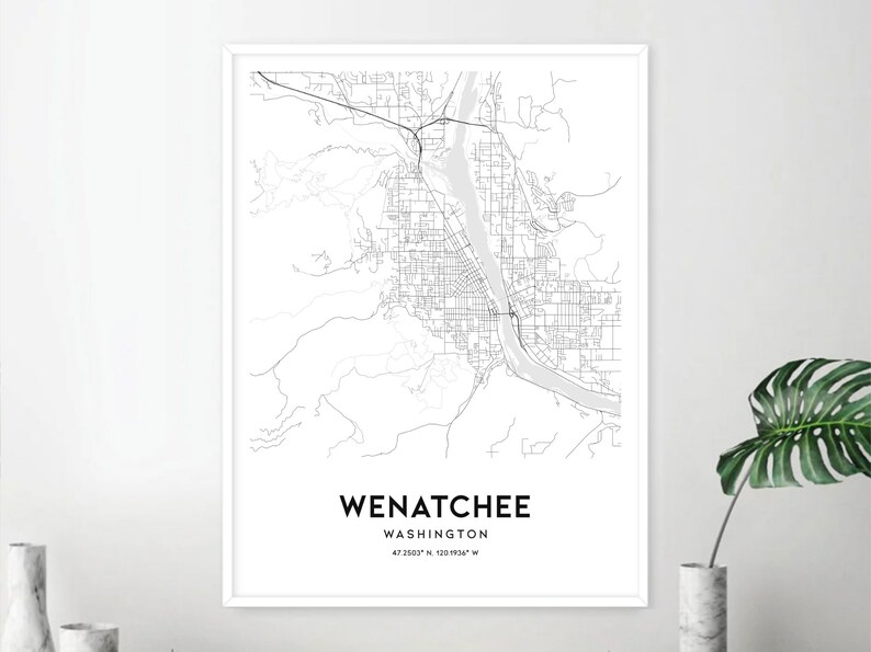 Wenatchee Map Print, Wenatchee Map Poster Wall Art, Wa City Map 