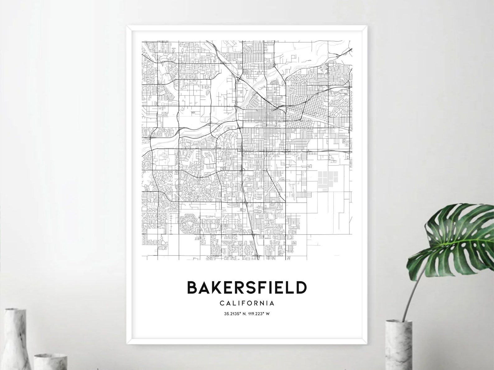 Bakersfield Mapa Impresión Bakersfield Mapa Cartel Arte de