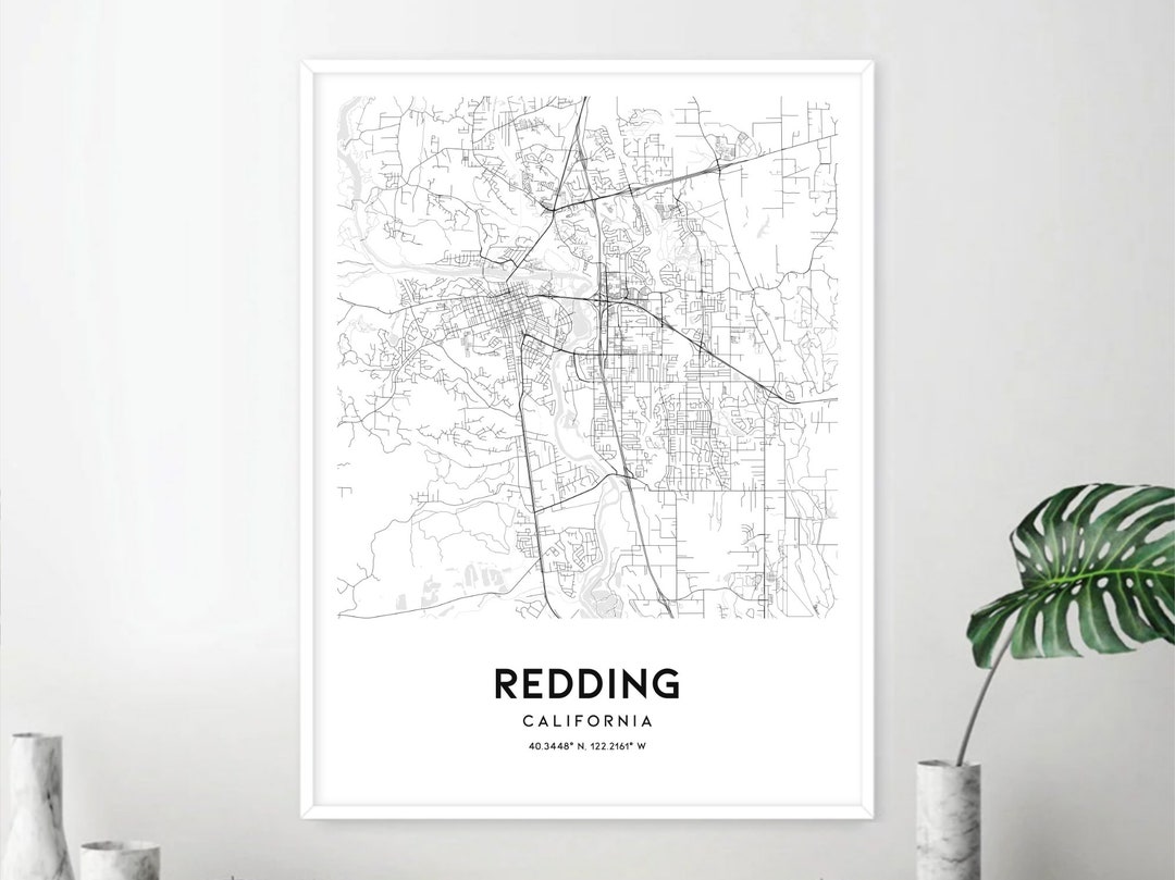 Redding Map Print, Redding Map Poster Wall Art, Ca City Map, California ...