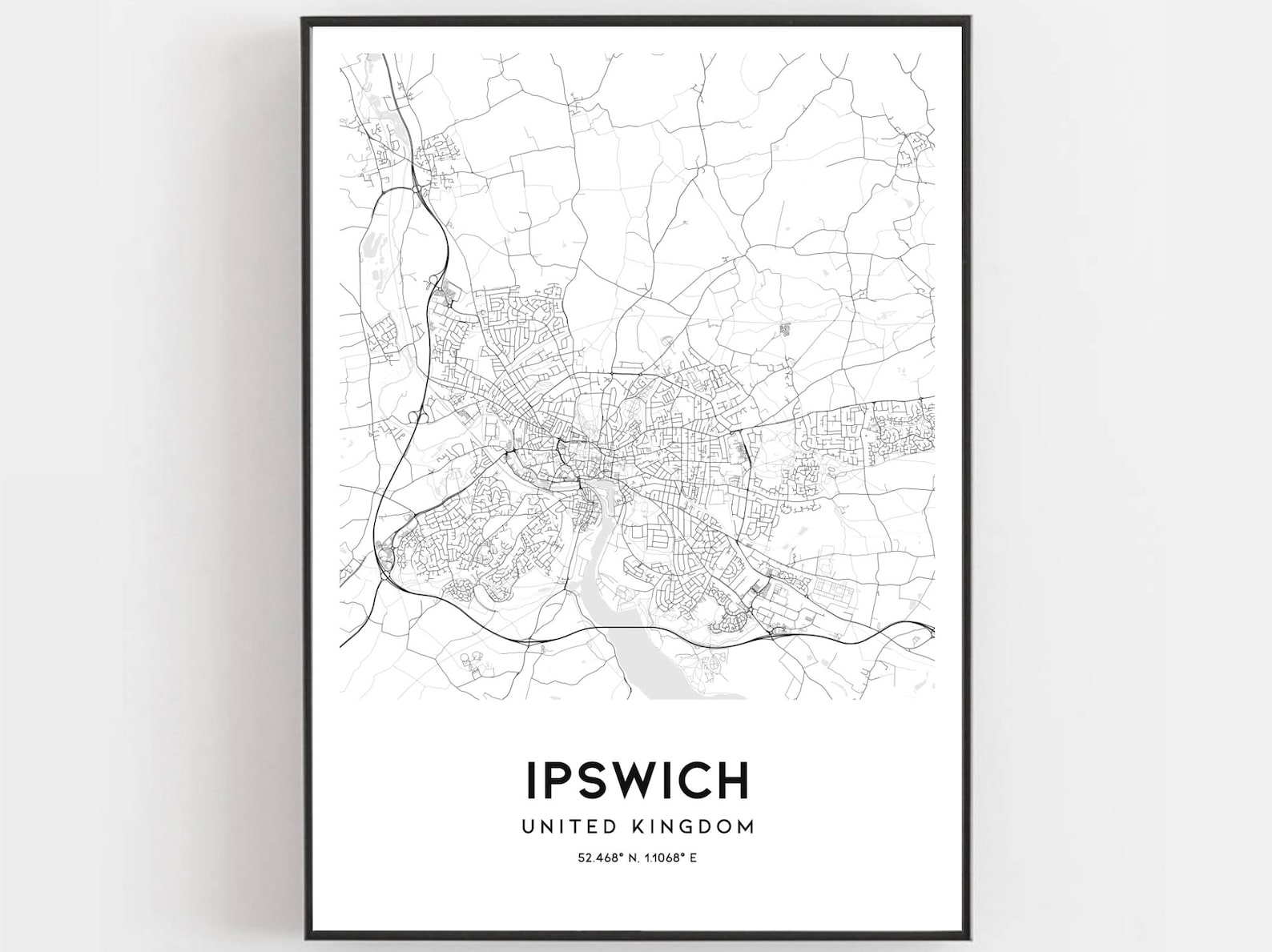 Ipswich Map Print Ipswich Map Poster Wall Art Ipswich City Etsy