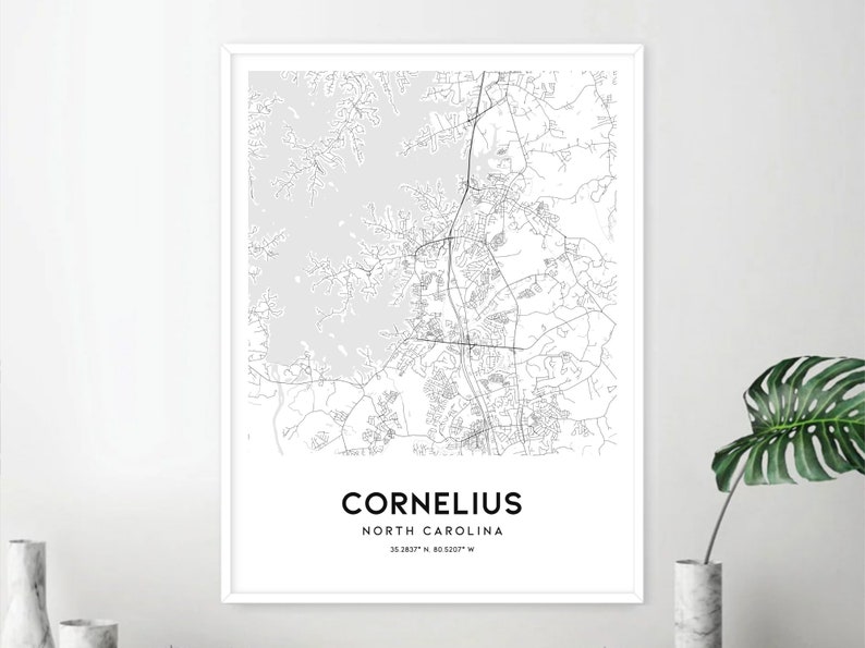 Cornelius Map Print Cornelius Map Poster Wall Art Nc City Etsy