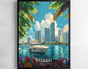 Miami Florida Reise-Druck Wandkunst Küstenstadtbild Illustration Poster