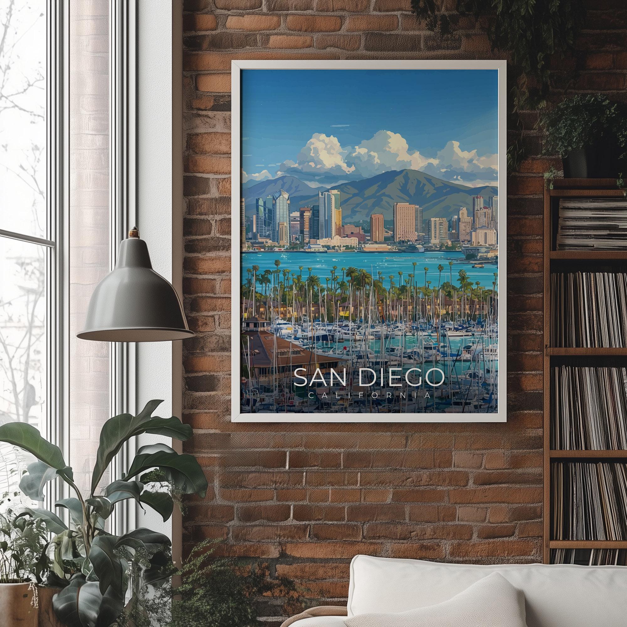 San Diego California Travel Poster Wall Art Coastal Cityscape ...