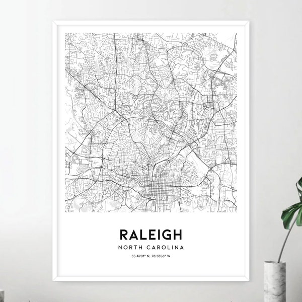 Raleigh Map Print, Raleigh Map Poster Wall Art, Nc  City Map, North Carolina Print Street Map Decor, Road Map Gift, D268