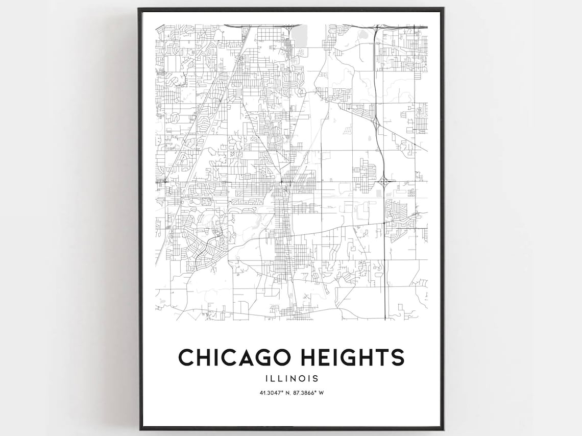 Chicago Heights Map Print Chicago Heights Map Poster Wall Etsy