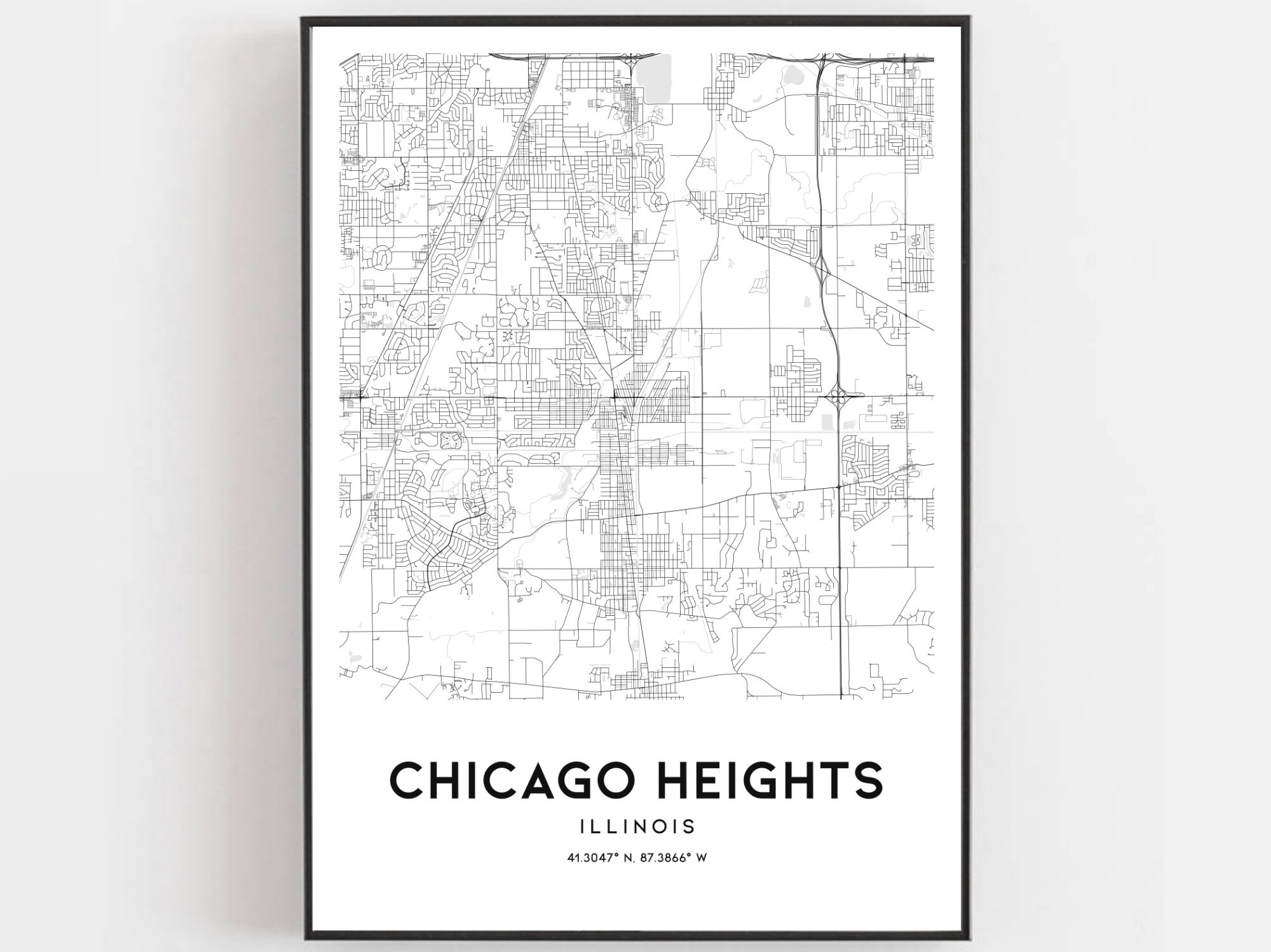 Chicago Heights Map Print Chicago Heights Map Poster Wall Etsy