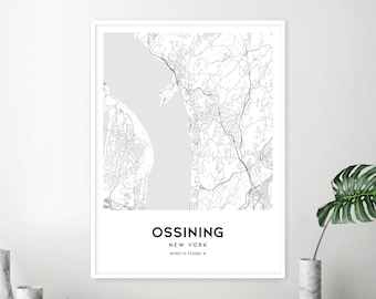 Ossining Map Print, Ossining Map Poster Wall Art, Ny  City Map, New York Print Street Map Decor, Road Map Gift, D2127