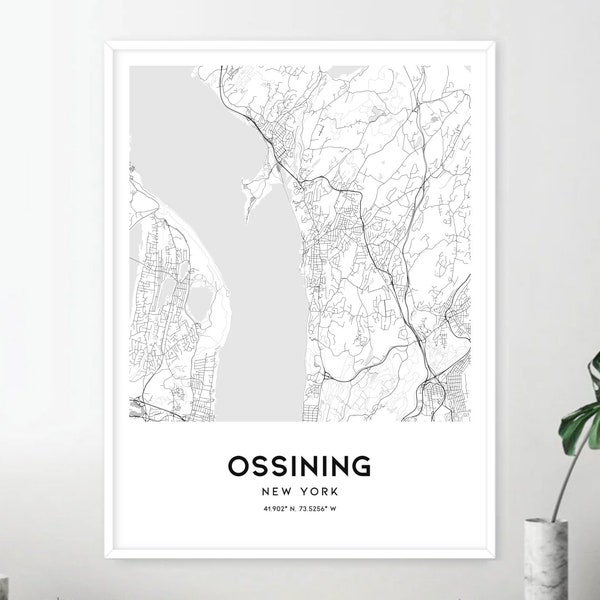 Ossining Map Print, Ossining Map Poster Wall Art, Ny  City Map, New York Print Street Map Decor, Road Map Gift, D2127