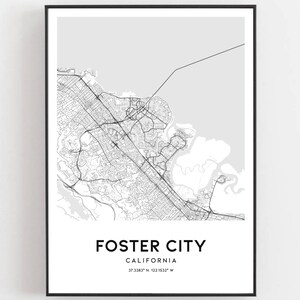 Foster City Map Print Foster City Map Poster Wall Art Ca | Etsy