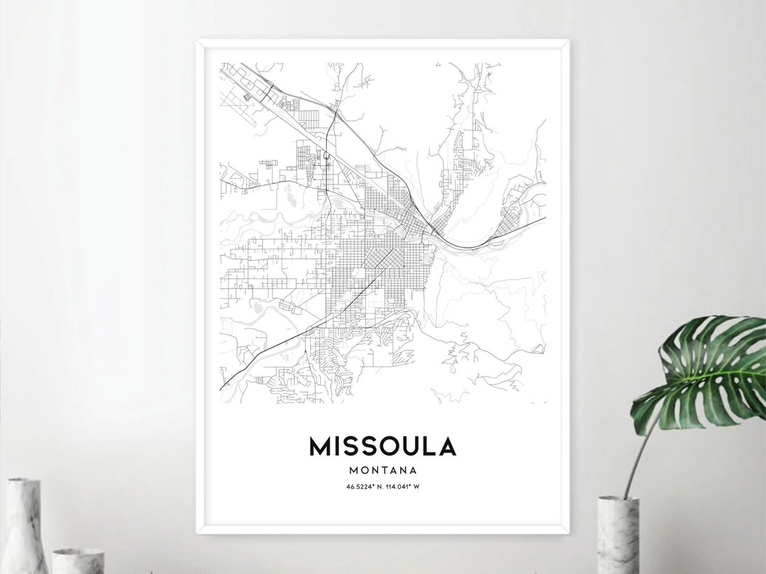 Missoula Map Print, Missoula Map Poster Wall Art, Mt City Map, Montana