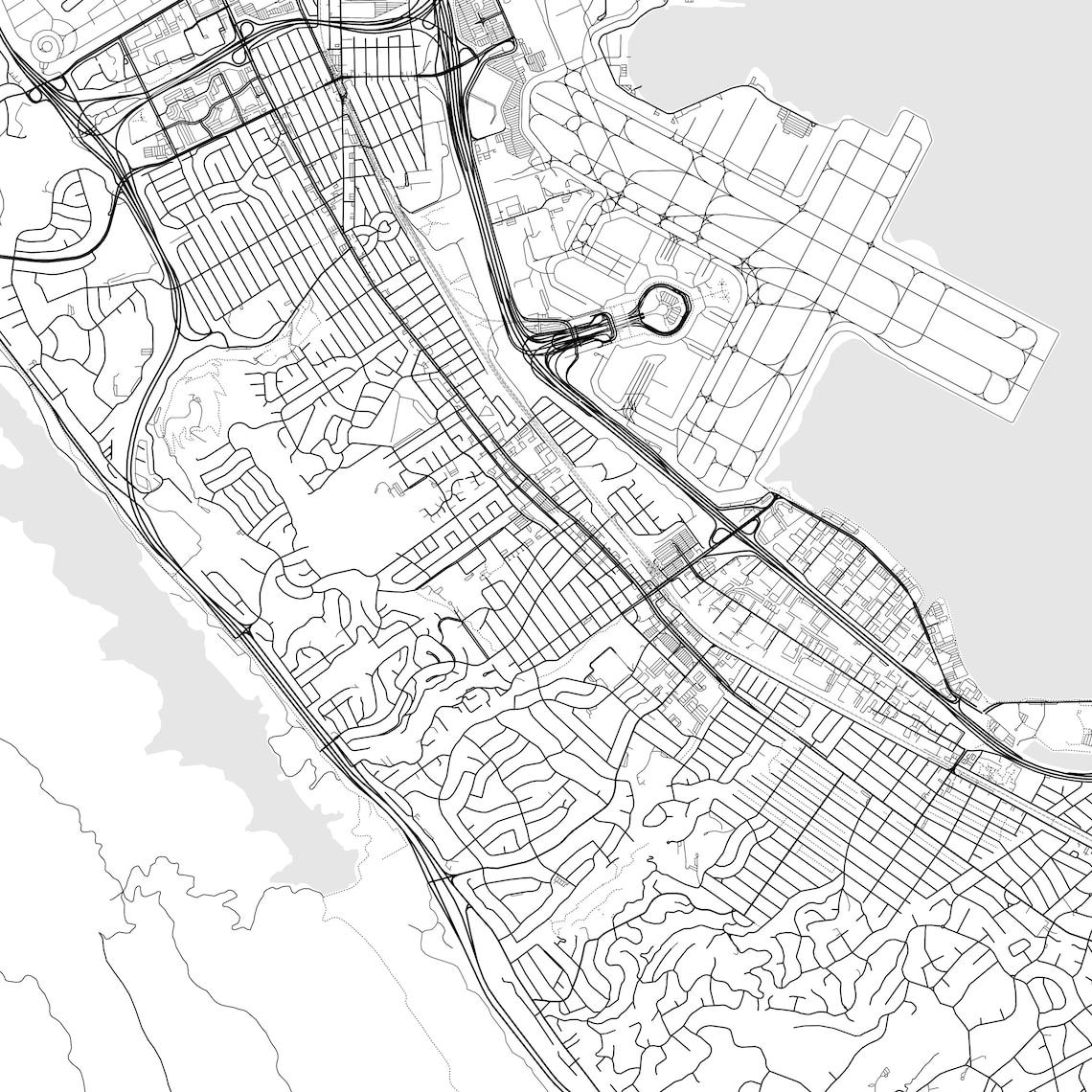 Burlingame Map Print, Burlingame Map Poster Wall Art, Ca City Map
