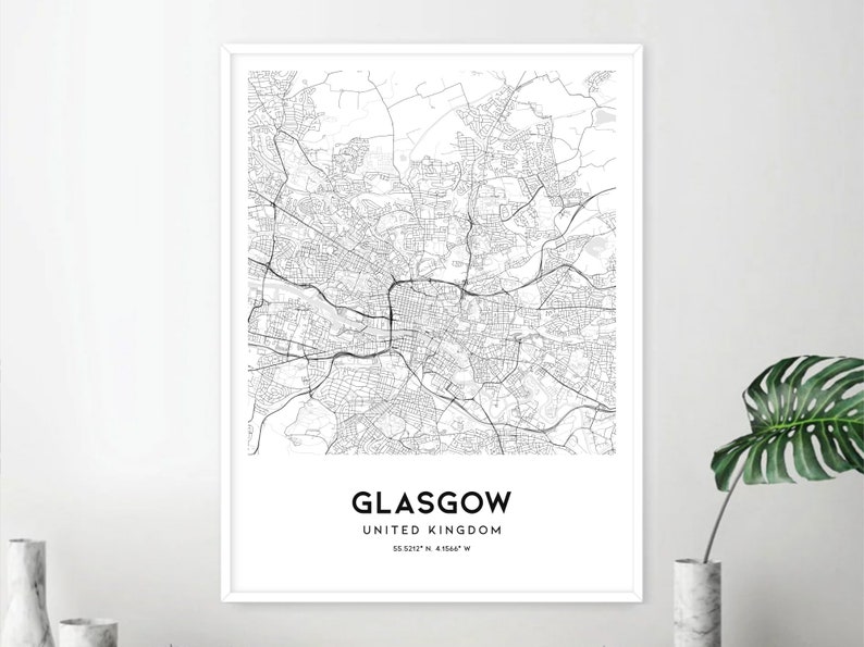 Glasgow Map Print Glasgow Map Poster Wall Art Glasgow City Etsy