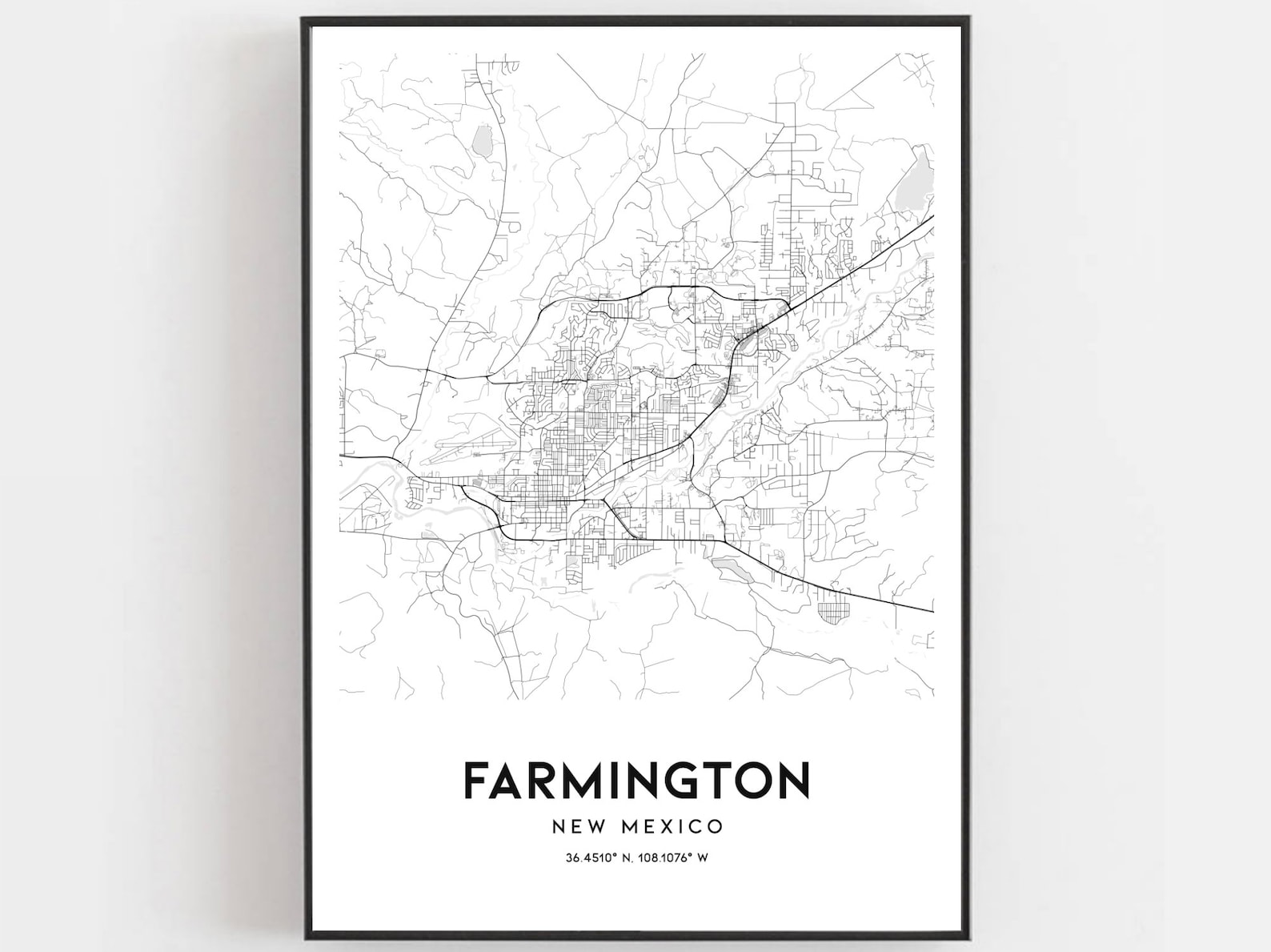 Farmington Map Print Farmington Map Poster Wall Art Nm City Etsy