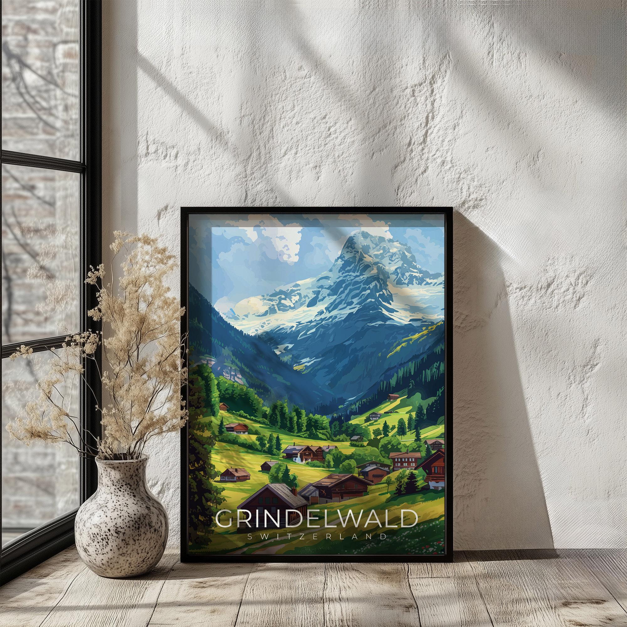 額装済/Green France/マルシャルレイス/ポスター/インテリア/アート Grindelwald Switzerland Poster Travel Wall Art Alpine Village