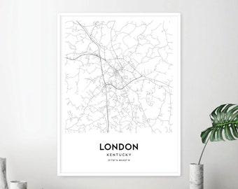 London Map Print, London Map Poster Wall Art, Ky  City Map, Kentucky Print Street Map Decor, Road Map Gift, D1661
