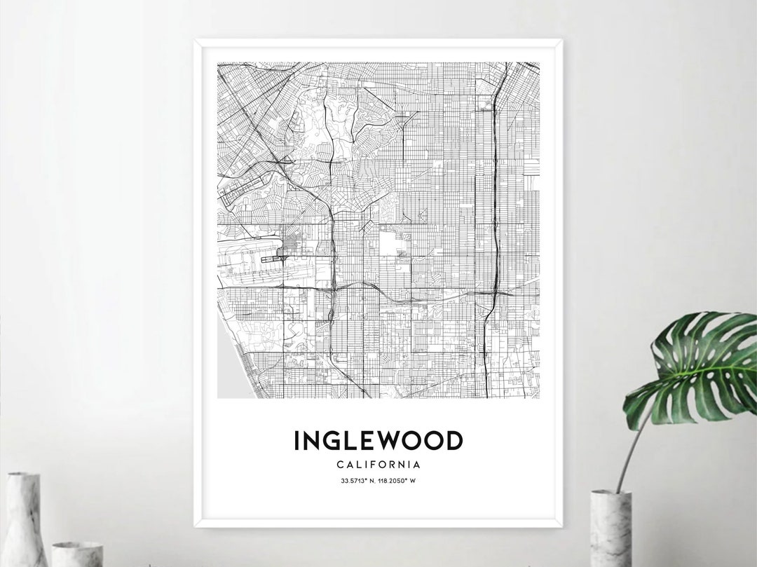 Inglewood Map Print Inglewood Map Poster Wall Art Ca City - Etsy