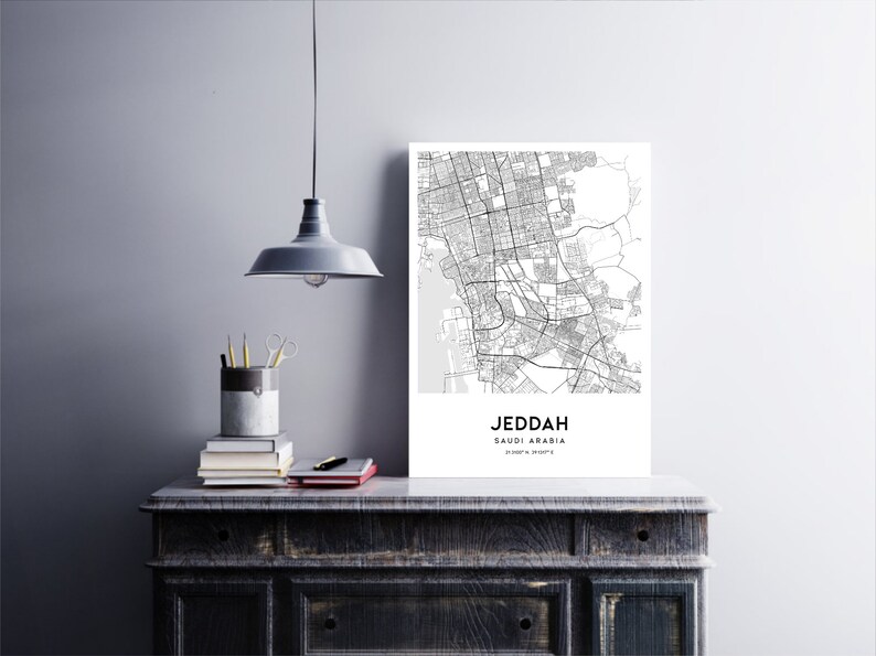 Jeddah Map Print, Jeddah Map Poster Wall Art, Jeddah City Map, Jeddah