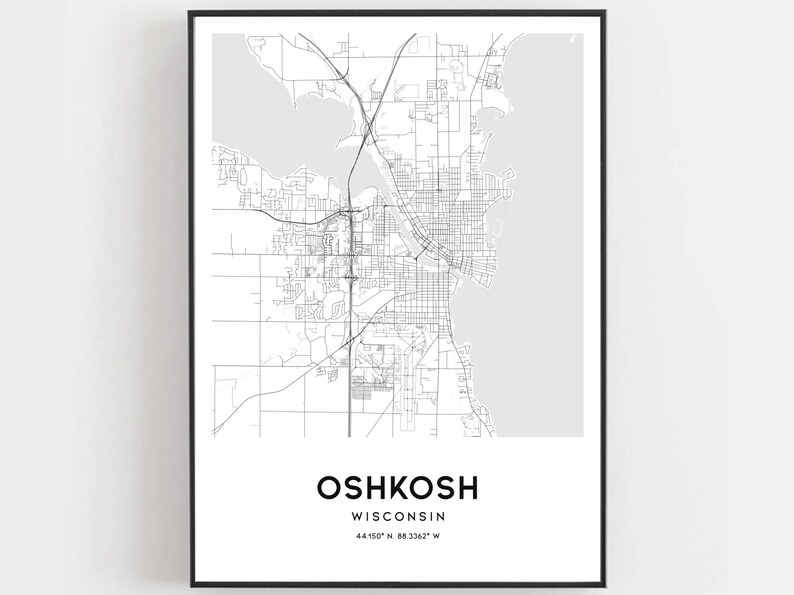 Oshkosh Map Print Oshkosh Map Poster Wall Art Wi City Map Etsy