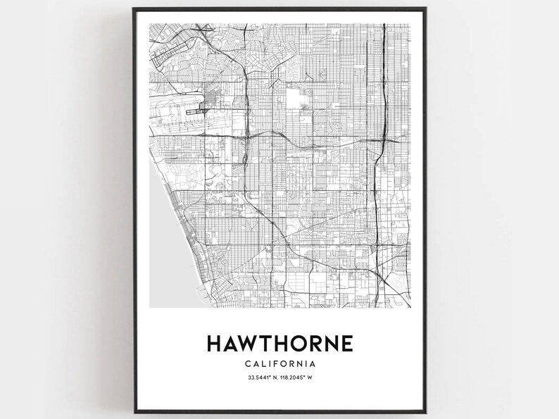 Hawthorne Map Print Hawthorne Map Poster Wall Art Ca City | Etsy