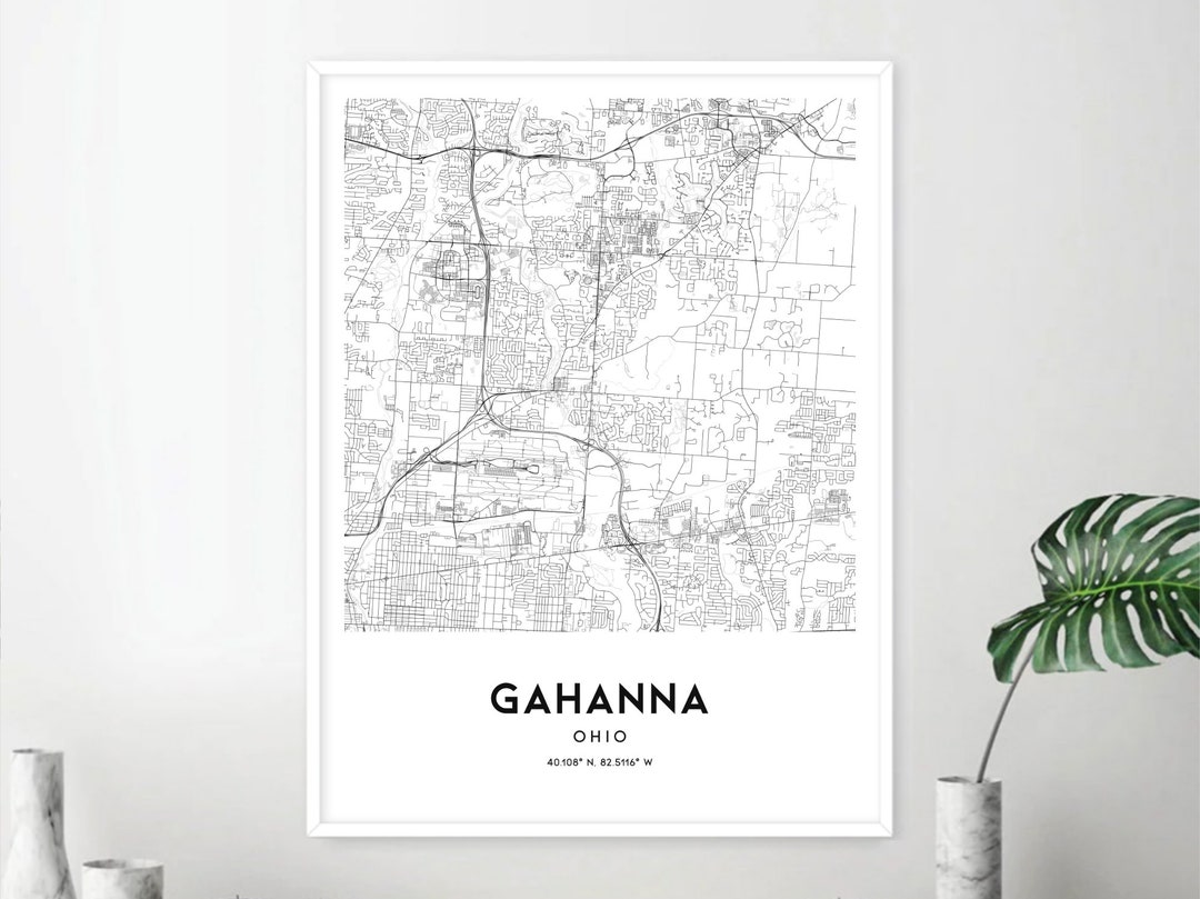Gahanna Map Print, Gahanna Map Poster Wall Art, Oh City Map, Ohio Print