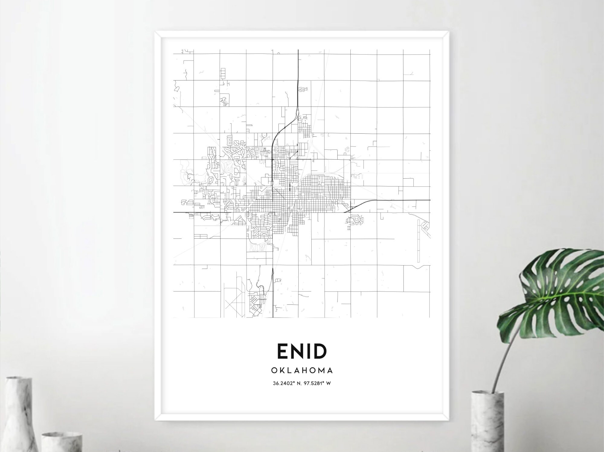 Enid Map Print, Enid Map Poster Wall Art, Ok City Map, Oklahoma Print Street Map Decor, Road Map ...