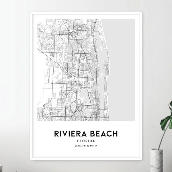 Riviera Beach Map Print, Riviera Beach Map Poster Wall Art, Fl  City Map, Florida Print Street Map Decor, Road Map Gift, D1771